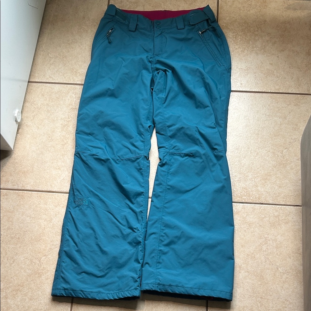 The North Face Teal Blue Snow Pants has stains see pictures